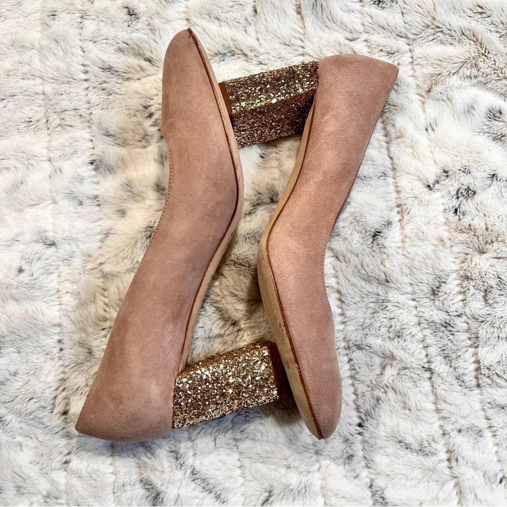 Kate Spade Anastasia Demi Rose Suede Gold Glitter Pumps Sz-9 - Picture 5 of 11